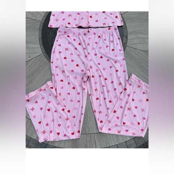 Juicy Couture Heart Logo Pajama Set Sleepwear Shirt/Pants JC Toss Pink  New - Picture 4 of 9